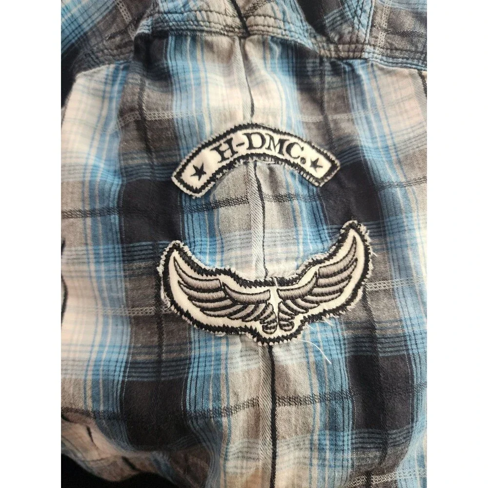 HARLEY-DAVIDSON MEN'S 2XL SNAP UP PLAID SHORT SLEEVE SHIRT BLUE/BLACK